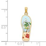 14K and White Rhodium 3-D Enameled Palm Tree and Bucket on Flip-Flop Charm - Image 3