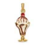 14K Brown and White Chocolate Ice Cream Sundae with Cherry Top Charm
