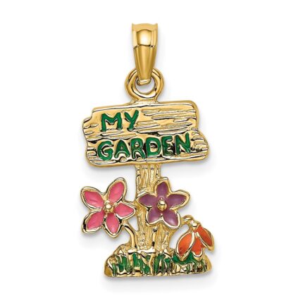 14K Multi-color Enamel MY GARDEN Post with Flowers Charm