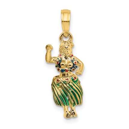 14K 3-D Hula Girl with Moveable Grass Skirt Charm