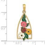 14K Enameled Ladybug and Flowers Triangle Pendant - Image 4