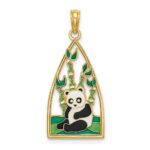 14K Multi-color Enamel Panda Bear and Bamboo Charm