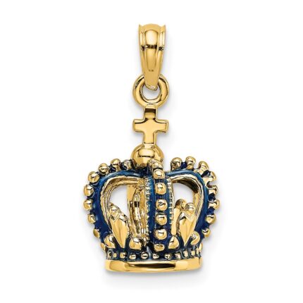 14K 3-D with Blue Enamel Crown Charm