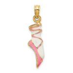 14K 3-D Pink and White Enameled Ballet Shoe Charm