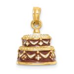 14K 3-D Brown Enameled HAPPY BIRTHDAY Cake Charm