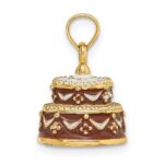 14K 3-D Brown Enameled HAPPY BIRTHDAY Cake Charm - Image 2