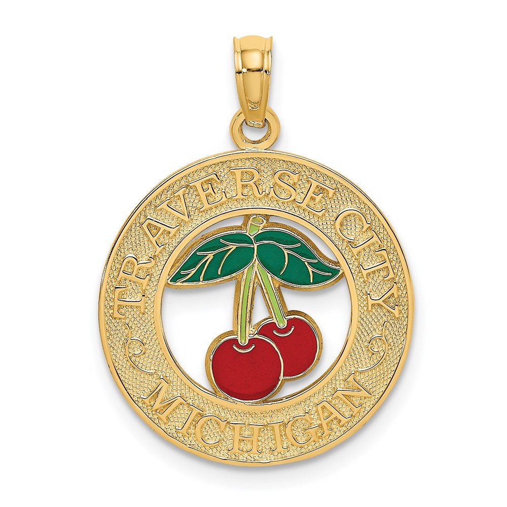 K6898.jpg 14K TRAVERSE CITY MI Enamel Cherry Charm - Image 1