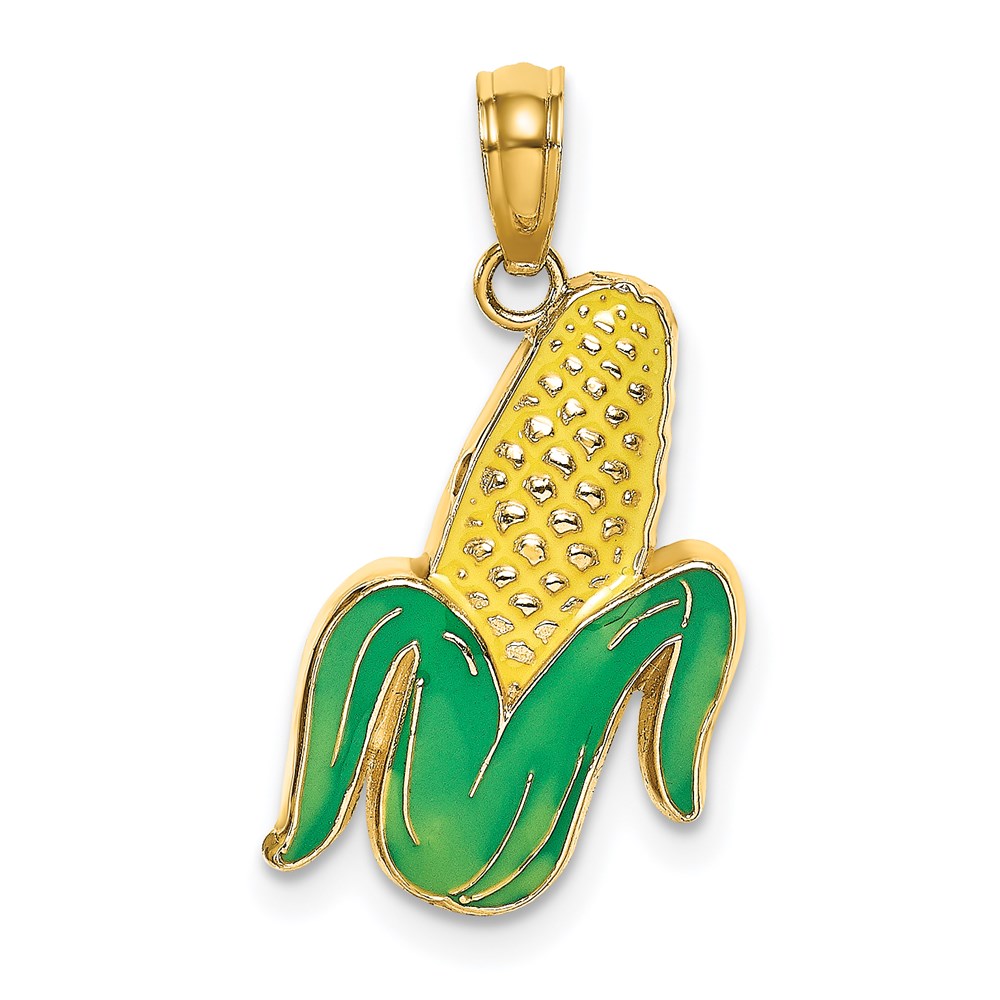 K6906.jpg 14K Yellow and Green Enameled Corn with Peeled Husk Charm - Image 1