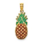 14K 2-D Brown and Green Enameled Pineapple Charm