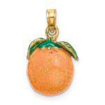 14K 3-D Orange and Green Enameled Orange With Stem and Leaf Charm - Image 4