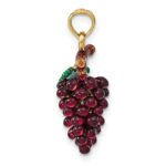 14K 3-D Purple and Green Enameled Grapes with Stem and Leaf Charm - Image 2