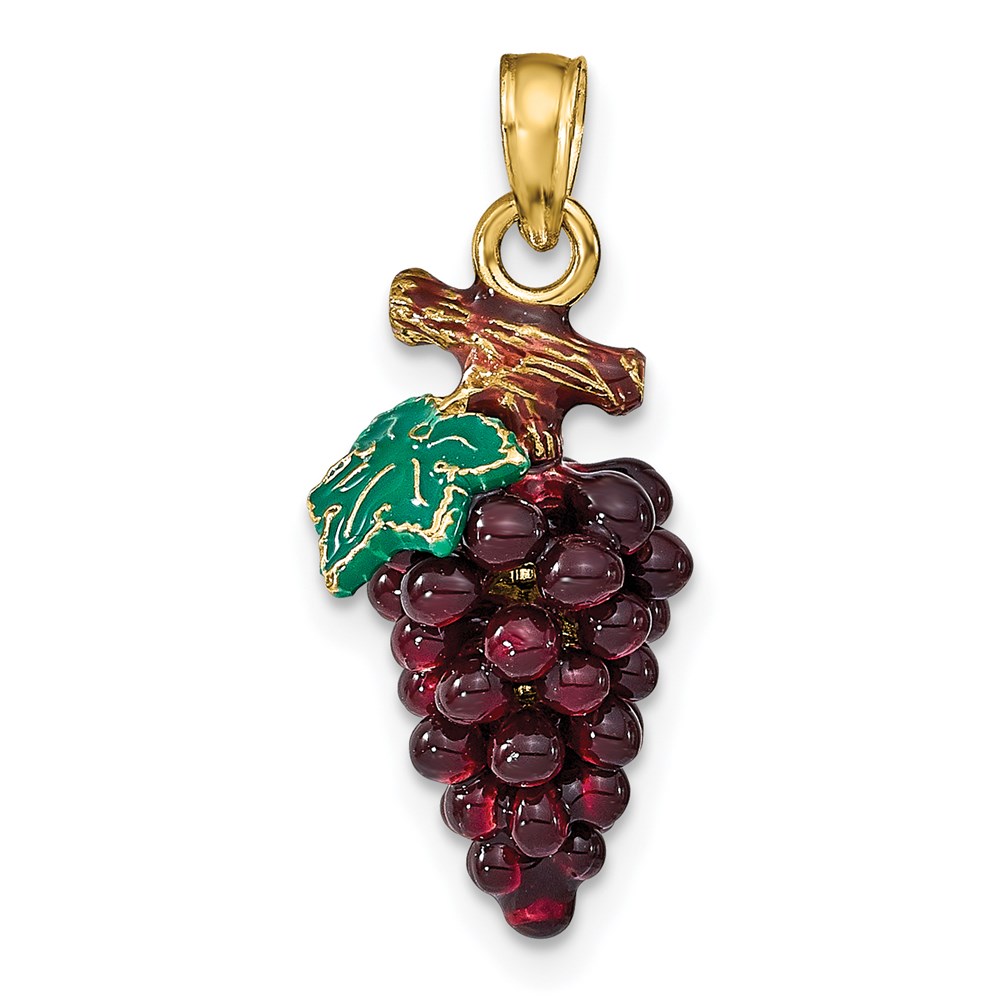 K6929.jpg 14K 3-D Purple and Green Enameled Grapes with Stem and Leaf Charm - Image 1