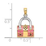 14K and White Rhodium 3-D Pink Enameled Handbag Opens Charm - Image 3