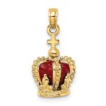 14K 3-D with Red Enamel Inside Crown with Cross On top Charm - Image 4