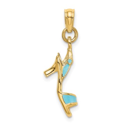 14K 3-D Aqua Enamel Open Toe High Heel Charm