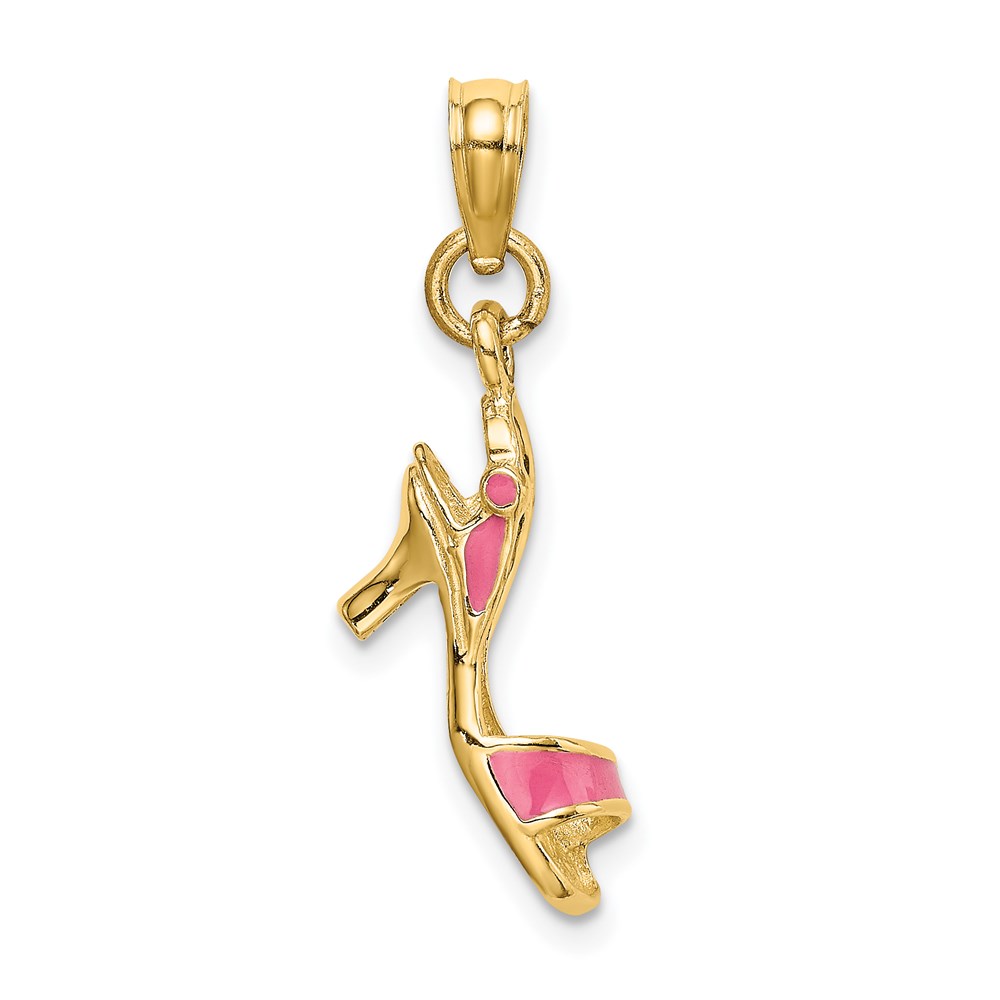 K6953.jpg 14K 3-D Pink Enamel Open Toe High Heel Charm - Image 1