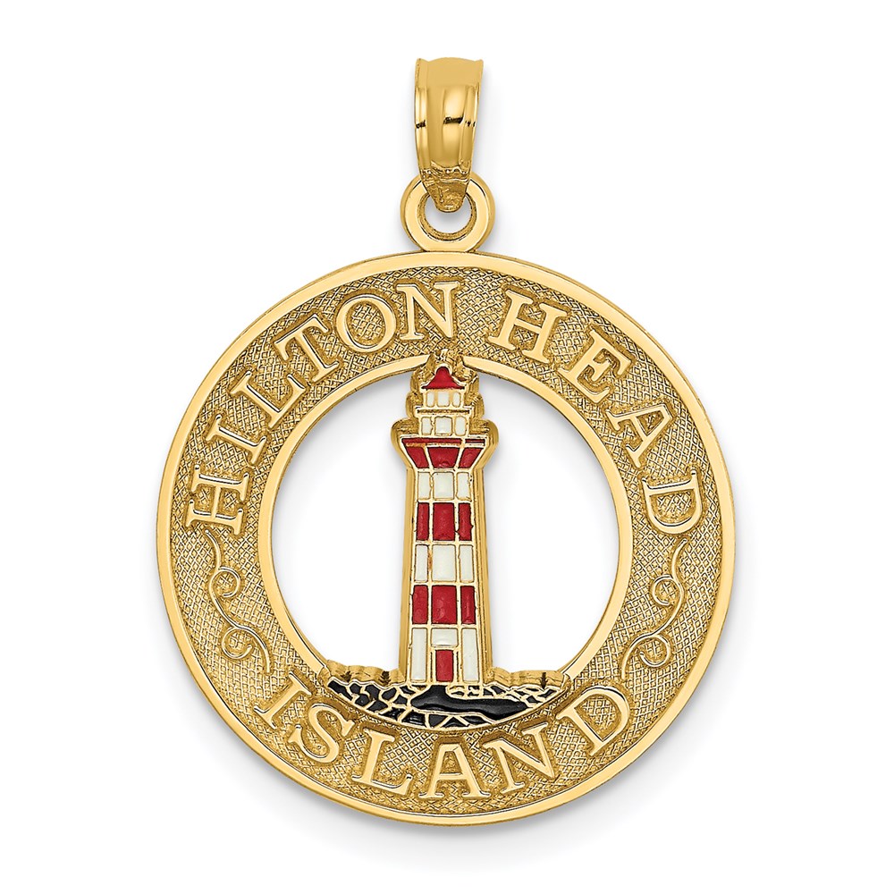 K6963.jpg 14K HILTON HEAD Enamel Lighthouse Circle Charm - Image 1