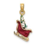 14K 3-D Enameled Sleigh with Christmas Tree Charm - Image 4