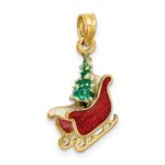 14K 3-D Enameled Sleigh with Christmas Tree Charm - Image 5