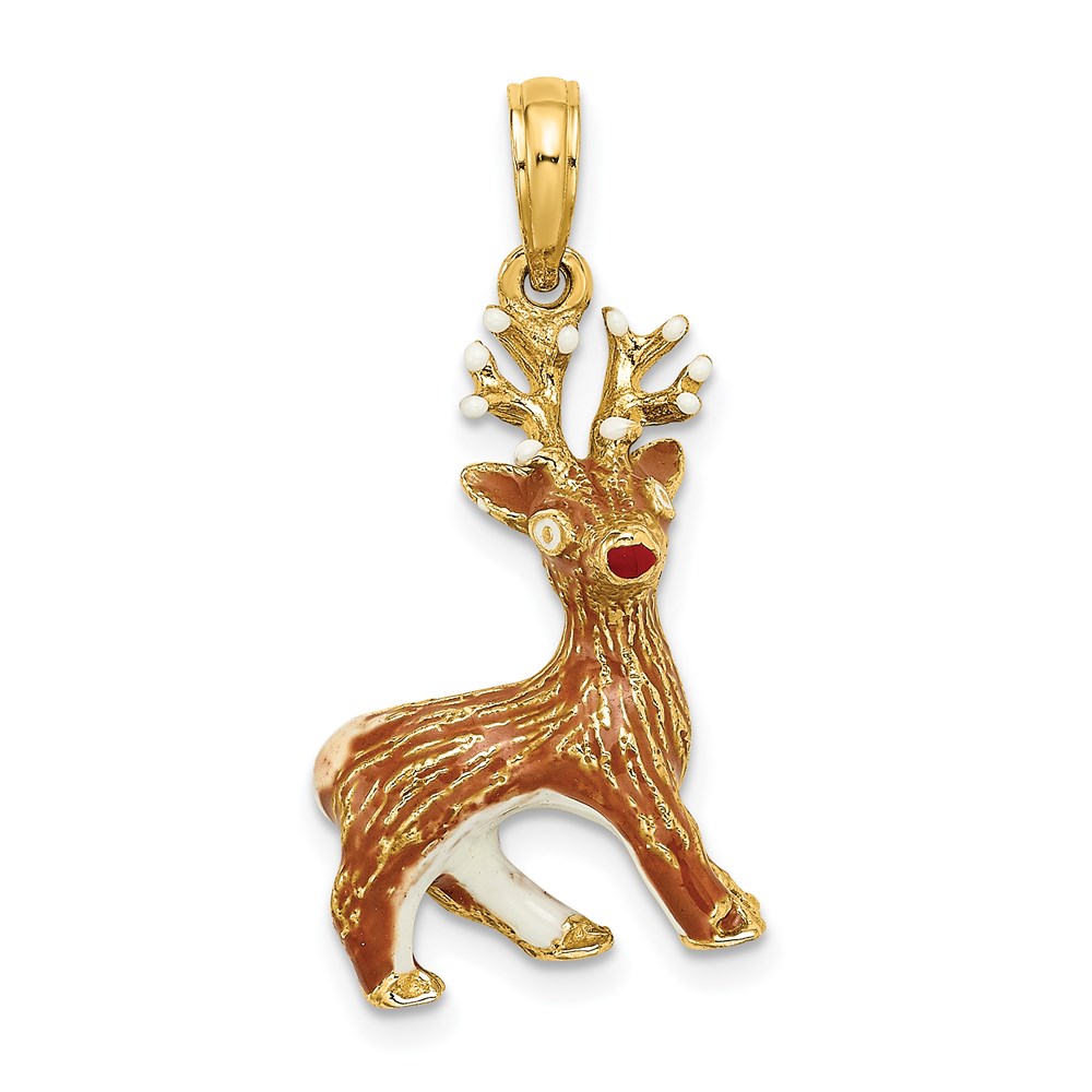 K6983.jpg 14K 3-D Enameled Red-Nosed Reindeer Charm - Image 1