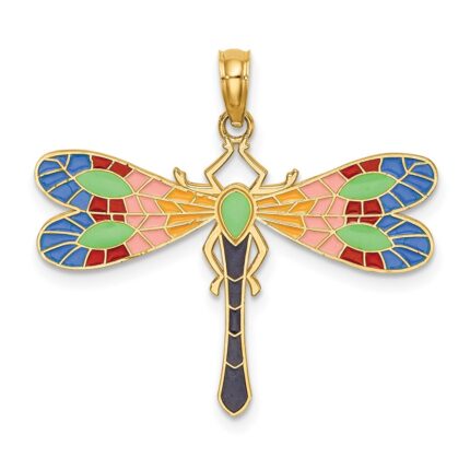 14K Multi-Color Enamel Dragonfly Charm