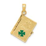 14K 3-D Moveable Enameled AN IRISH PRAYER Book with Clover Charm
