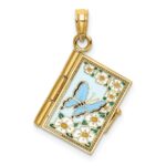 14K 3-D Multi-color Enamel Butterfly Ecclesiastes 3:1 Book with Moveable Pages Pendant