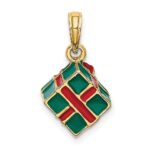 14K 3-D Enameled Green Gift Box with Red Bow Charm - Image 4