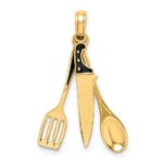 14K 3-D Black Enamel Butcher Knife, Spoon and Spatula Moveable Charm
