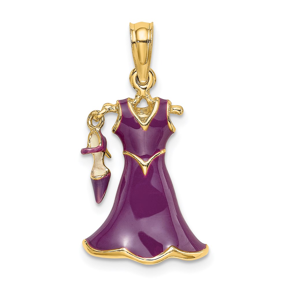 K7033.jpg 14K 3-D Purple Enameled Dress with Moveable Dangle Shoe Charm - Image 1