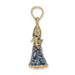 14K 3-D Blue Floral Enameled Dress with Moveable Dangle Shoe Charm - Image 2