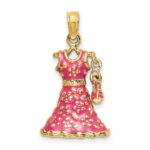 14K 3-D Pink Floral Enameled Dress with Moveable Dangle Shoe Charm