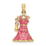 14K 3-D Pink Floral Enameled Dress with Moveable Dangle Shoe Charm - Image 4