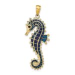 14K 3-D Blue Enameled Seahorse Pendant