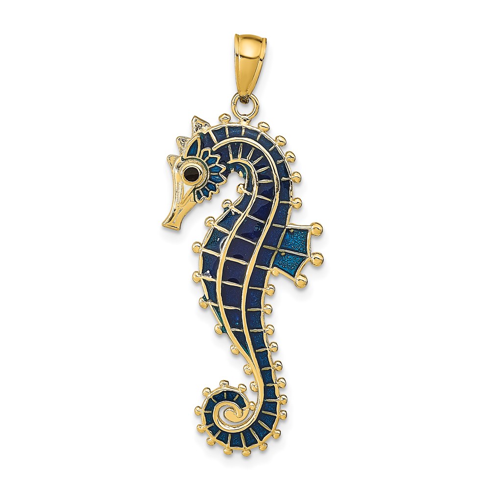 K7044.jpg 14K 3-D Blue Enameled Seahorse Pendant - Image 1