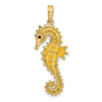 14K 3-D Yellow Enameled Seahorse Charm