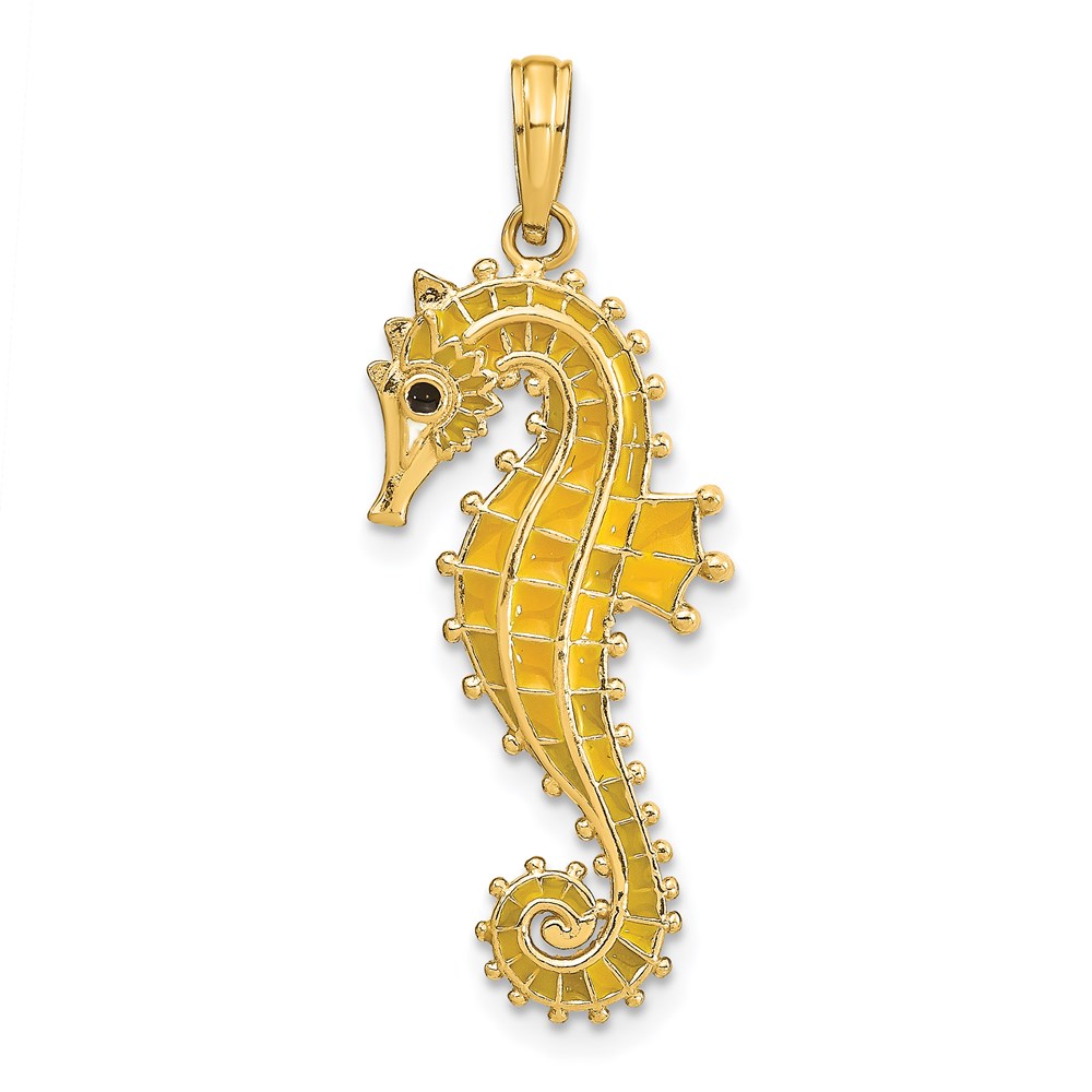 K7046.jpg 14K 3-D Yellow Enameled Seahorse Charm - Image 1