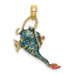 14K Blue and Red Enamel 3-D Textured Genie Lamp Charm - Image 4