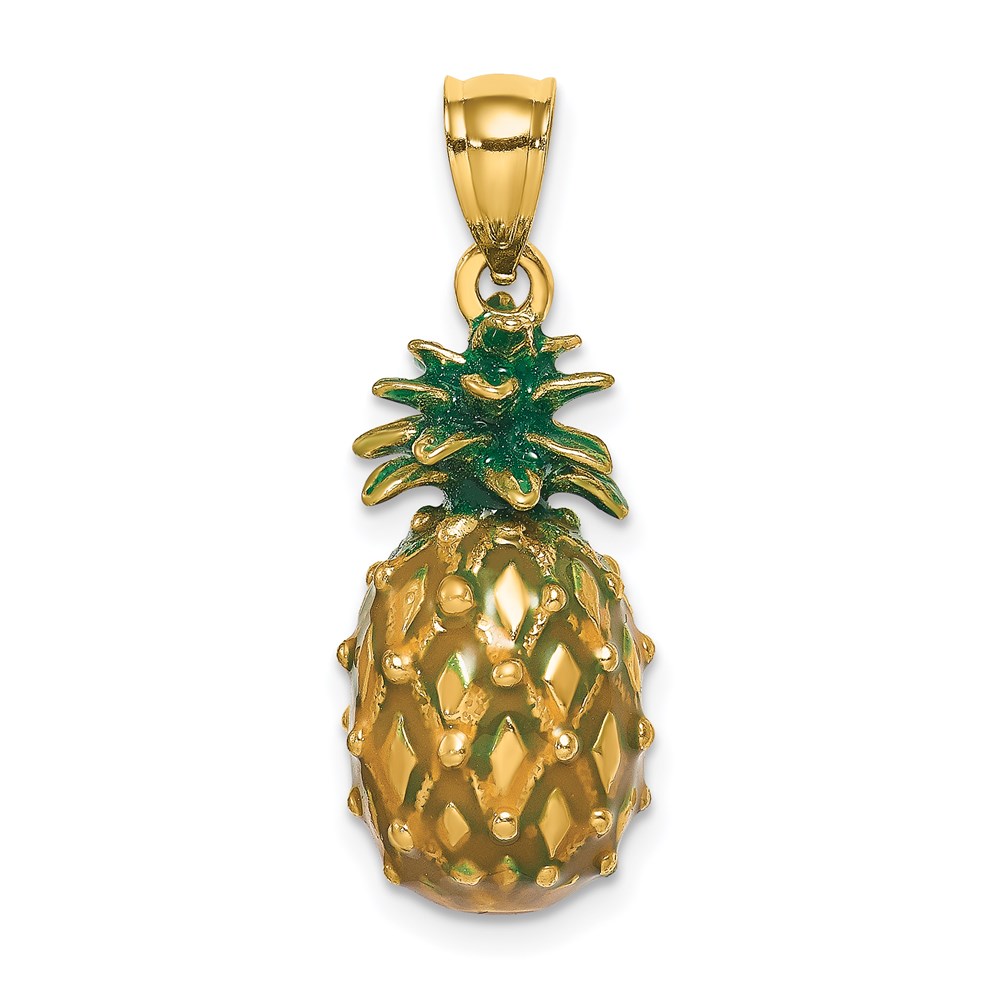 K7062.jpg 14K Green Enameled Polished 3-D Pineapple Charm - Image 1