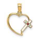14K Enamel Cross and Heart Charm