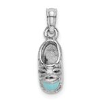 14K White Gold 3-D Light Blue Enamel Baby Shoe Charm