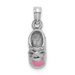 14K White Gold 3-D Pink Enamel Baby Shoe Charm