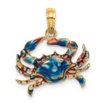 14K Small Blue Enamel Crab Charm