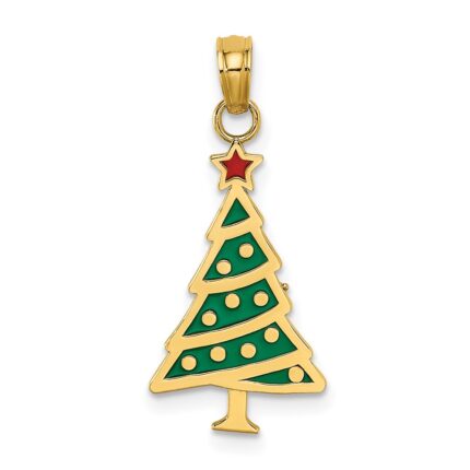 14K Enameled Green Christmas Tree with Red Star Charm