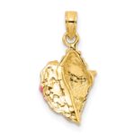 14k Textured Pink and White Enamel Conch Shell Pendant - Image 4