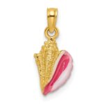 14k Textured Pink and White Enamel Conch Shell Pendant