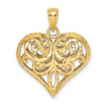 14K Polished 3-D Diamond-cut Filigree Puffed Heart Charm