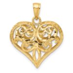14K Polished 3-D Diamond-cut Filigree Puffed Heart Charm - Image 4