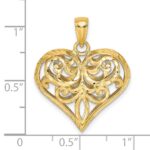 14K Polished 3-D Diamond-cut Filigree Puffed Heart Charm - Image 3