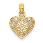 14K 2-D Filigree Heart with Flower Design Charm